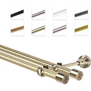 MDEKOR Gardinenstange Vorhangstange 19 mm mit Endkappen, einfache Montage, Wand, 2-läufig, Antik Gold 240 cm | Gold