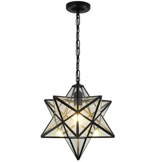HJXDtech Tiffany Pendelleuchte Vintage, Esstisch Lampen Hängend, Höhenverstellbar Hängelampe für Küche Schlafzimme Wohnzimmer Flur, Glas Stern Lampenschirm, Transparent