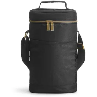 Sagaform City Weinkühler Tasche, 22 x 11 x 36 cm, Kühltasche für Zwei Weinflaschen oder Zwei 1,5 Liter PET-Flaschen, Flaschentasche, Weintasche mit Leinen-Optik, Mit Tragegriff und Tragegurt, Schwarz