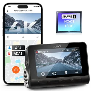 70mai Dashcam Auto 4K A810S mit Starvis 2 IMX678 Bildsensor, HDR, Superkondensator, 3.0" Bildschirmgröße, Eingebautes GPS, ADAS