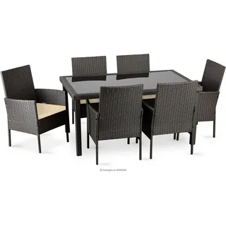 Konsimo Gartenmöbel-Set (6+1) "SCILLOS", Braun, Rattan/Kunststoff/Glas, Modern, 6*59x84x62/160x74x90 - Braun