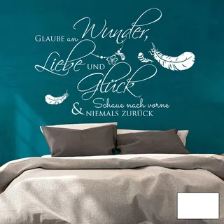 Wandtattoo Wandbild Wandaufkleber Wandsticker Aufkleber Sticker Zitat Spruch Glaube an Wunder... mit Federn M1970 ausgewählte Farbe: *weiß* ausgewählte Größe: *XXL - 142cm breit x 100cm hoch*