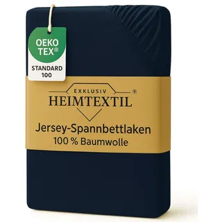EXKLUSIV HEIMTEXTIL Jersey Spannbettlaken Premium Marke 60 x 120-70 x 135 cm 100% Baumwolle Öko - Tex Zertifiziert, Markenqualität, Matratzenhöhe bis 10 cm, Navyblau