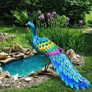 chisheen Pfau Statue Gartendekoration Metall Pfau Hof Kunst Rasen Dekoration Outdoor Skulptur