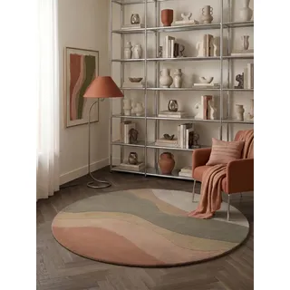 Ted Baker Chelsea - Wollteppich Flood, Wohnzimmerteppich aus Wolle, Bunt, Natürlich & Handgemacht, Robust & Pflegeleicht, Wellen Design für Wohnzimmer, Schlafzimmer - Creme Multifarben, Ø200 cm