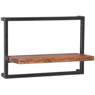 Mid.you Wandregal , Naturfarben, Schwarz , Holz, Metall , Mangoholz , massiv , 1 Fächer , 50x35x25 cm , Wohnzimmer, Regale, Wandregale