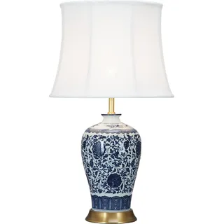 Fine Asianliving Chinesische Tischlampe Porzellan mit Lampenschirm E27 Orientalische Tischleuchte Keramik Nachttischlampen Schlafzimmer Wohnzimmer