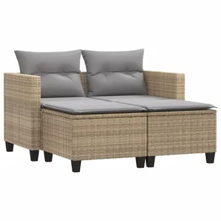 vidaXL Gartensofa 2-Sitzer mit Hockern Beige Poly Rattan - Hellgrau