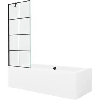 Mexen Cube rechteckige Badewanne 180 x 80 cm mit Verkleidung und 1-flügeliger Sichtschutz 70 cm, schwarzes Muster - 550518080X9? - Weiß