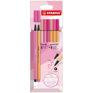 Stabilo Premium-Filzstifte & Fineliner - STABILO Pen 68 & STABILO point 88 - Shades of Pink - 8er Pack