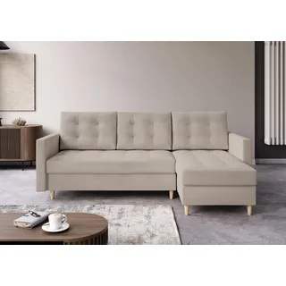 FurMeb24 - Ecksofa DIVO L - Skandinavisch , Sofa mit 2 Bettksten und Schlaffunktion - PAROS 02 - Beige