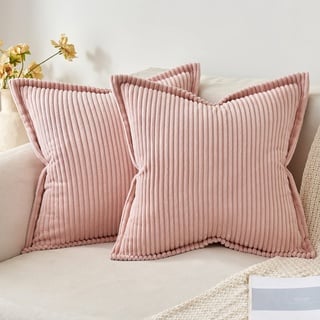 MIULEE Kordsamt Kissenbezug Weiche Kissenhülle Dekorative Sofakissen Quadratische Dekokissen Moderne Zierkissenbezug Gestreifte Kissenbezüge für Wohnzimmer Schlafzimmer 2 Stück 60x60 cm, Rosa