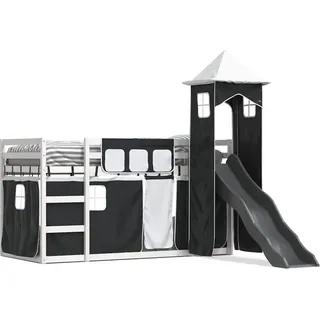 vidaXL Etagenbett mit Rutsche und Gardinen Weiß und Schwarz 90x190 cm - Schwarz