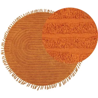 Beliani Teppich geflochten Halfeti 140/140 cm , Orange , Textil , Rund , 140x140 cm , Teppiche und Böden, Teppiche, Flachwebteppiche