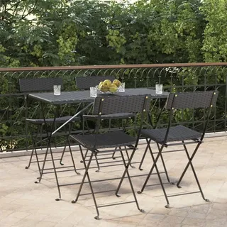 The Living Store Bistrostühle 4 Stk. Klappbar Schwarz Poly Rattan und Stahl - Schwarz