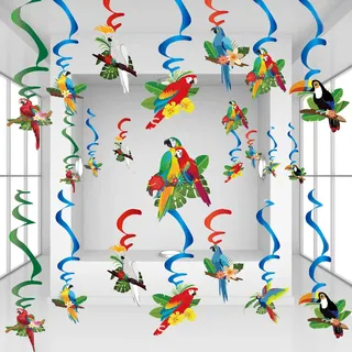 30 Stücke Tropische Vogeldekoration,Tropische Hawaiisch Tukan Papagei Party Hängende Spirale Foil Decken Dekor für Hawaii Sommer Luau Party Tiki Pool Geburtstag Party Dekoration