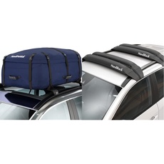 HandiWorld HandiHoldall Groß 330 Liter Weiche Dachbox - Marineblau & HandiRack Universal Dachgepäckträger für Autos; Schnellmontage Dachträger; Schwarz, H10, W33, D146cm