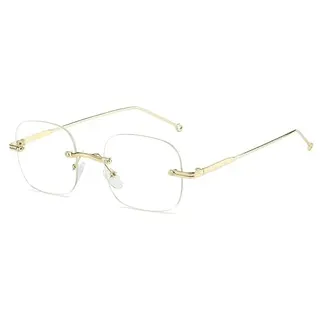Fullwosing Brille Kurzsichtig -3.00 Metall Randlos Kurzsichtig Fernbrille für Kurzsichtigkeit -1.00 bis -4.00 Stilvoll Design Gold