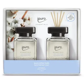 ipuro - Essentials Raumduft COTTON FIELDS 2x50ml | Raumerfrischer mit Sternanis, Vanilleblume & Geranie, Rose, Veilchen, Zedernholz Duft Aroma | Diffuser mit Stäbchen | Lufterfrischer für die Wohnung