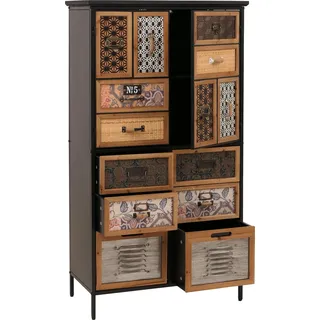 Apothekerkommode HWC-O80, Schrank Highboard Schubladen, Vintage Shabby-Look 136x73x35cm, natur/bunt Metalloptik - Silber