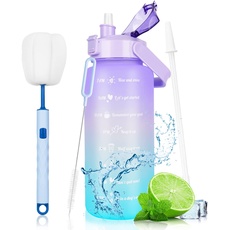 JYPS 2 Liter Wasserflasche mit Strohhalm und motivierenden Zeitmarkierungen BPA-frei, Halbe Gallone Große Trinkflasche für Sport, 2L Auslaufsicherer Wasserkrug für Fitnessstudio/Laufen/Wandern