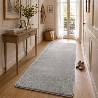 VOUNOT® Teppich Wohnzimmer 80x200 cm, mit rutschfeste Rückseite & Antirutschmatte, Kuscheliger Kurzflor Flauschig Teppiche Gegend für Schlafzimmer Kinderzimmer Esszimmer, Grau