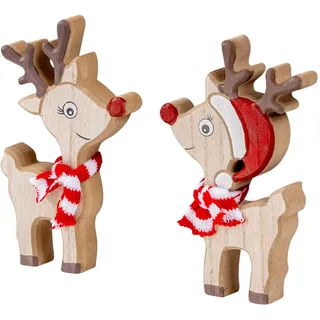 levandeo 2er Set Deko Aufsteller Hirsch Weihnachtsdeko Holz Tischdeko Rentier Nikolaus Weihnachten Deko