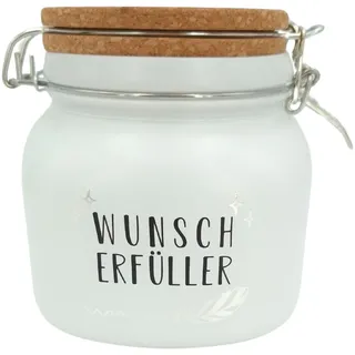 itenga Sparglas mit Kork Deckel - Wunscherfüller Spardose Sparbüchse als Geschenk - 13 x 13 x14 cm - mit Motivdruck (Wunscherfüller)