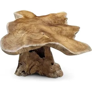 Couchtisch mit Baumscheibe ALOR Setar - 100-120cm Sofatisch aus massivem Teak in rustikaler Optik, die Tischplatte wurde aus einem Teak-Baum Querschnitt gefertigt (50 x 100-120cm)