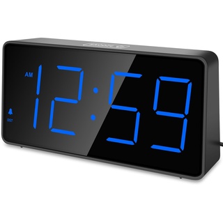 Eachui LED Wecker Digital mit Ladestation, Wecker mit Großen Zahlen, Helligkeit und Lautstärke Regelbar, Snooze, 12/24HR, Digital Uhr Netzbetrieben (Blau)