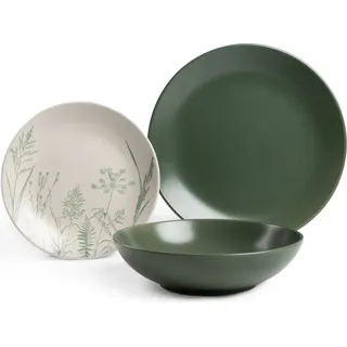 HOMLA Geschirr BARI grün mit Blumenmotiv 18tlg. - Grün