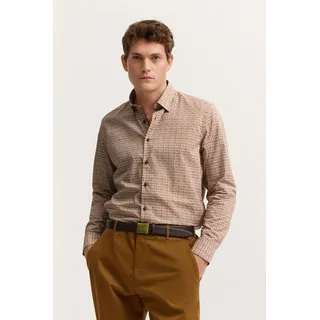 Businesshemd BUGATTI "Modern Fit", Herren, Gr. 3XL, Normalgrößen, 70, braun, Canvas, 100% Baumwolle, bedruckt, normal, Hemden Businesshemd, mit Under-Button-Down Kragen