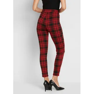 Jerseyhose BONPRIX, Damen, Gr. 56/58 (XXXL), N-Gr, rot (granatrot, schwarz kariert), Obermaterial: 70% Polyester, 27% Viskose, 3% Elasthan, slim fit, Hosen Jerseyhose, aus Polyester, Viskose und Elasthan, Slim fit Passform