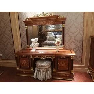 Schminktisch Spiegel Luxus Konsole Kommode Schlafzimmer Barock Rokoko 2tlg Neu - Braun