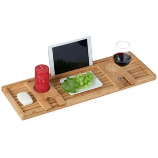 Relaxdays Badewannenablage , Hellbraun , Holz , 73.5x2.5x25 cm , Badezimmer, Baden & Duschen, Duschregale & Duschablagen