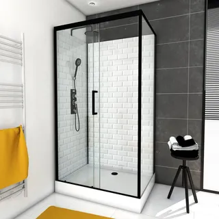 Aurlane Metro Komplettdusche mit Schiebetür 80 x 110 cm schwarz matt