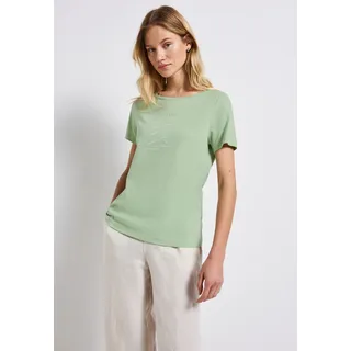 Shirttop STREET ONE, Damen, Gr. 36, grün (soft jade grün), Obermaterial: 50% Baumwolle, 50% Modal, bedruckt, regular fit taillenbedeckt, Rundhals, Tops Shirttop, mit Wording Print