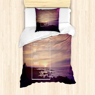 ABAKUHAUS motivational Mantele, Sonnenuntergang am Strand, Milbensicher Allergiker geeignet mit Kissenbezügen, 135 cm x 200 cm - 80 x 80 cm, Mehrfarbig