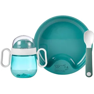 Mepal – Baby 3er Geschirrset Mio – Inklusive auslaufsicherem Trinkbecher, Lernteller & Lernlöffel – Spülmaschinengeeignet & BPA frei – 3er Set – Deep turquoise