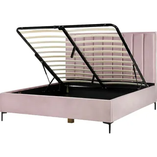 BELIANI Polsterbett Rosa Samtstoff Gesteppt mit Hohem Kopfteil Bettkasten Lattenrost 180x200 cm Hochklappbar für Schlafzimmer Doppelbett Ehebett - Rosa, Schwarz