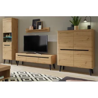 Wohnwand Ronson in Artisan Eiche und schwarz Wohnkombination skandinavisch 360cm - Braun