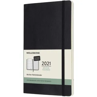 Moleskine Wochenkalender 2021, 12 Monate Wochenplaner horizontal in Deutsch, weicher Einband , Format Groβ 13 x 21 cm, Farbe schwarz, 144 Seiten