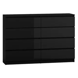 Roe Furniture | Kommode - 8 Schubladen - 140 cm - Schwarz Hochglanz - Modernes Design - Minimalistisch - Sideboard - Schwarz