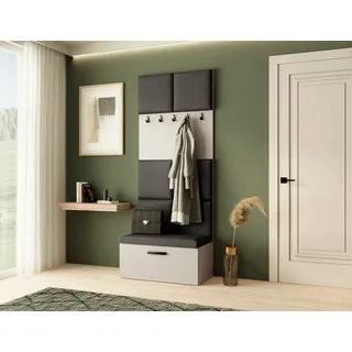 Garderobe MARGARET I , Farbe: Kaschmir + Schwarz, mit gepolsterten Paneelen und Kleiderhaken - Beige, Schwarz