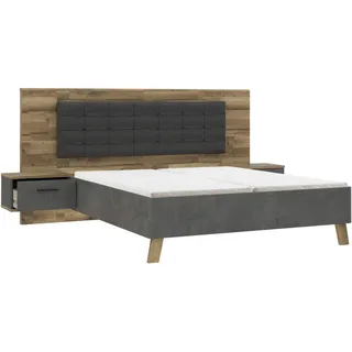 Ti'me Bettanlage , Anthrazit, Eichefarben, Dunkelgrau , Metall, Kunststoff, Textil, Holzwerkstoff , Betonoptik , 180x200 cm , gepolstertes Kopfteil , Schlafzimmer, Komplette Schlafzimmer und Serien, Schlafzimmerserien