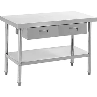 Better Home Edelstahltisch mit 2 Schubladen, ca. 120 x 60 x 80 cm - Silber