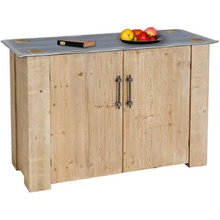 Mendler Sideboard HWC-L76, Kommode Schrank, Industrial Massiv-Holz MVG-zertifiziert 80x120x48cm, natur mit Metall-Optik