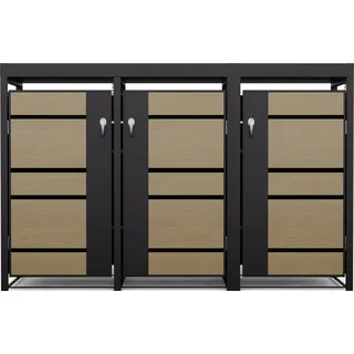 Blumfeldt Stilvolle 3er-Mulltonnenbox fur 60/120/240 L Behalter, Top- & Frontoffnung, inklusive Schloss & Schlussel - praktisches & elegantes Design fur den Außenbereich - Naturbelassen