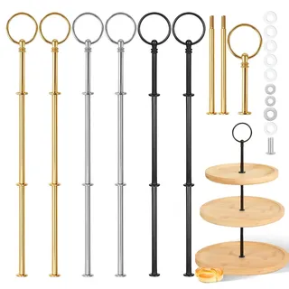 6 Stück Etageren Stangen Set Etageren Stangen Set Etagere Kreisförmiges Design Höhenverstellbare Gestelle in Gold Silber und Schwarz für Obst Süßigkeiten Torten Hochzeiten Feiern Partys Dekoration