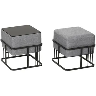 [en.casa] Hocker-Set 2-Tlg. Tas Metall 38 x 38 x 38 cm Grau